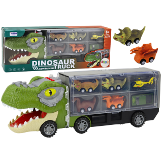 Ciężarówka dinozaur transport resoraków 6szt światła dźwięki zielony