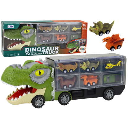 Ciężarówka dinozaur transport resoraków 6szt światła dźwięki zielony