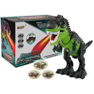 Dinozaur na baterie składa jaja zieje ogniem para wodna zielony