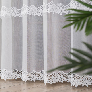 Firanka z aplikacją ze wzorem pasowym, wysokość 290cm, kolor 001 biały