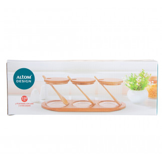 ZESTAW 3 POJEMNIKÓW BOROSILIKAT Z ŁYŻECZKAMI NA PODSTAWCE 3X330ML (COLOR BOX)