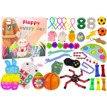 Zestaw zabawek wielkanocnych fidget toys pop it squishy antystresowe 42 elementy