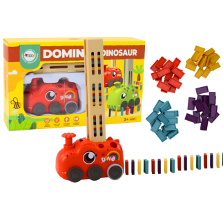 Autko czerwony dinozaur na baterie układające kolorowe domino 4 kolory klocków