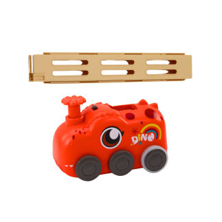 Autko czerwony dinozaur na baterie układające kolorowe domino 4 kolory klocków