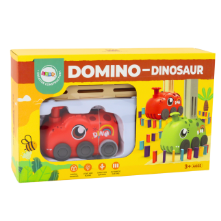 Autko czerwony dinozaur na baterie układające kolorowe domino 4 kolory klocków
