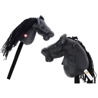 Pluszowa Głowa Konia Na Kiju Hobby Horse Koń Długowłosy Czarny Dźwięki