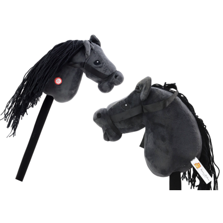 Pluszowa Głowa Konia Na Kiju Hobby Horse Koń Długowłosy Czarny Dźwięki