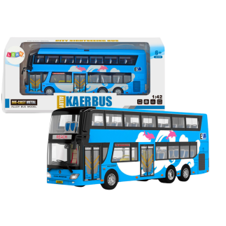 Autobus piętrowy wycieczkowy 1:42 metalowy światła niebieski