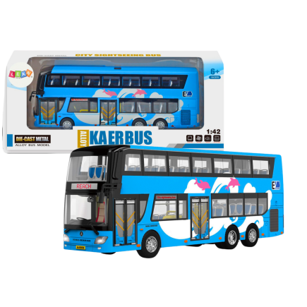 Autobus piętrowy wycieczkowy 1:42 metalowy światła niebieski