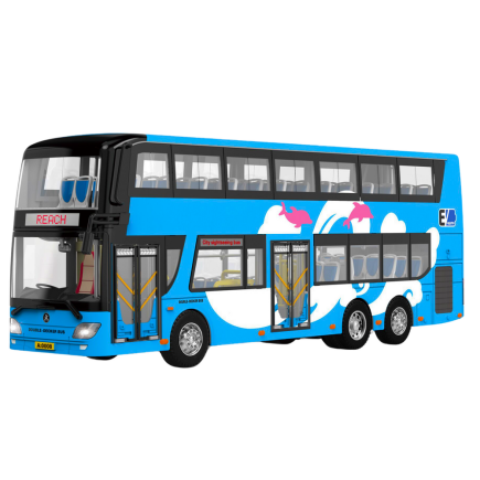 Autobus piętrowy wycieczkowy metalowy niebieski z światłami - EAN: 5905991026303