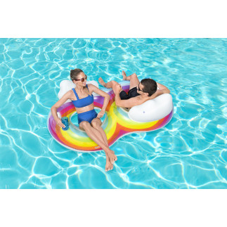 Dmuchane koło do pływania podwójne tęczowe Bestway 43648 EAN: 6941607331811 - wymiary 186 x 116 cm