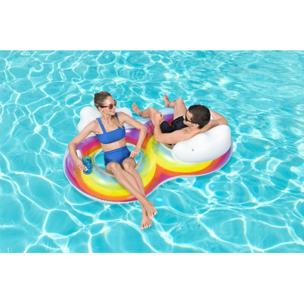 Dmuchane koło do pływania podwójne tęczowe Bestway 43648 EAN: 6941607331811 - wymiary 186 x 116 cm