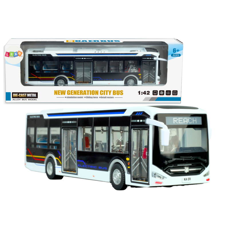 Elektryczny autobus miejski metalowy z światłami biały EAN: 5905991026280