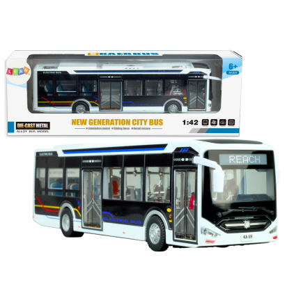 Elektryczny autobus miejski 1:42 metalowy światła biały