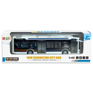 Elektryczny autobus miejski 1:42 metalowy światła biały