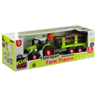Rozkręcany traktor z przyczepą z drewnem 43 cm