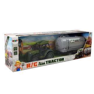 Zielony traktor z przyczepą cysterna na mleko zdalnie sterowany 2.4g