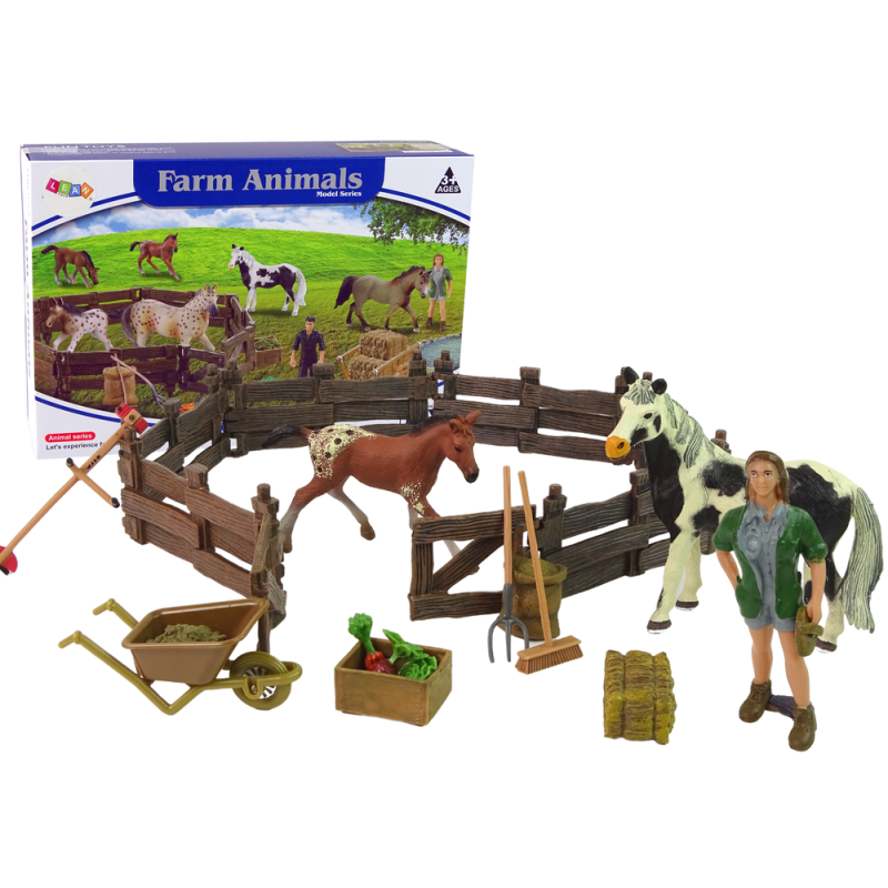 Zestaw figurek farma do złożenia - drewniana zagroda konie, EAN: 5905214971977