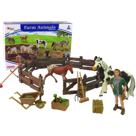 Zestaw figurek farma do złożenia drewniana zagroda konie