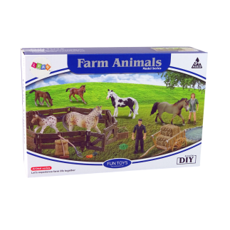 Zestaw figurek farma do złożenia drewniana zagroda konie