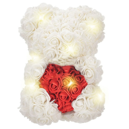 Bq54C Miś z Róż i Sercem 25cm Biało-Czerwony LED - EAN: 5907621850364