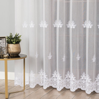 Firanka haftowana ze wzorem po całości, wysokość 280cm, kolor 001 biały