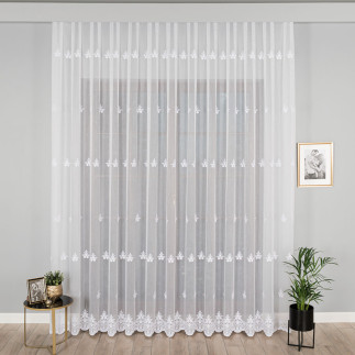 Firanka haftowana biała 280cm z wzorem po całości EAN: 5907693287365