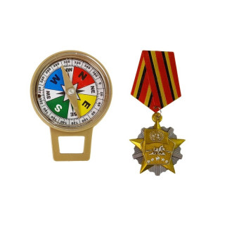 Zestaw wojskowy z akcesoriami pistolet nóż lornetka słuchawki gwizdek krótkofalówka jasnozielony