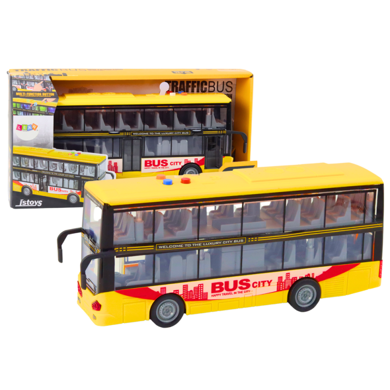 Autobus piętrowy z dźwiękiem i światłem, napęd frykcyjny, żółty - EAN: 5905991022756 Autobus piętrowy z dźwiękiem i światłem, napęd frykcyjny, żółty - EAN: 5905991022756