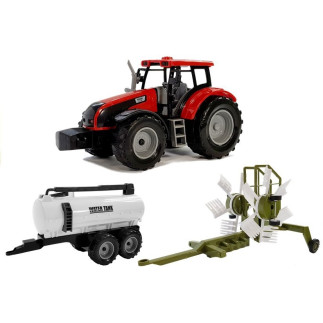 Czerwony Traktor z Przyczepką, Zgrabiarką i Cysterną - EAN: 5905323219304