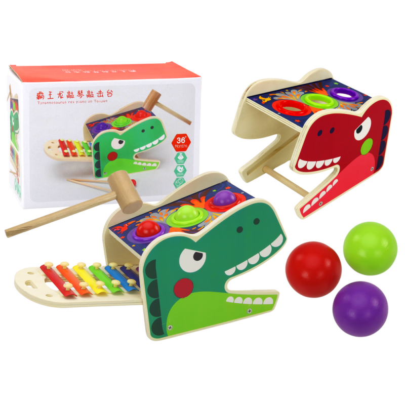 Dinozaur wbijak cymbałki drewniany czerwony EAN: 5904665992227