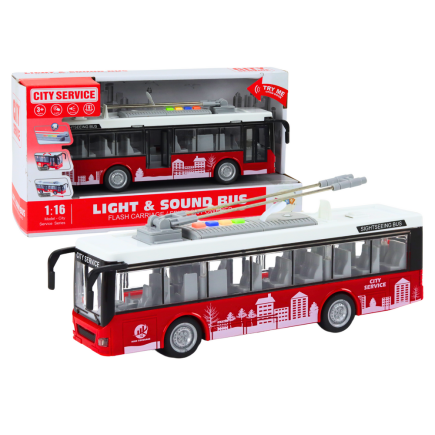 Trolejbus autobus 1:16 światła dźwięki napęd biało-czerwony