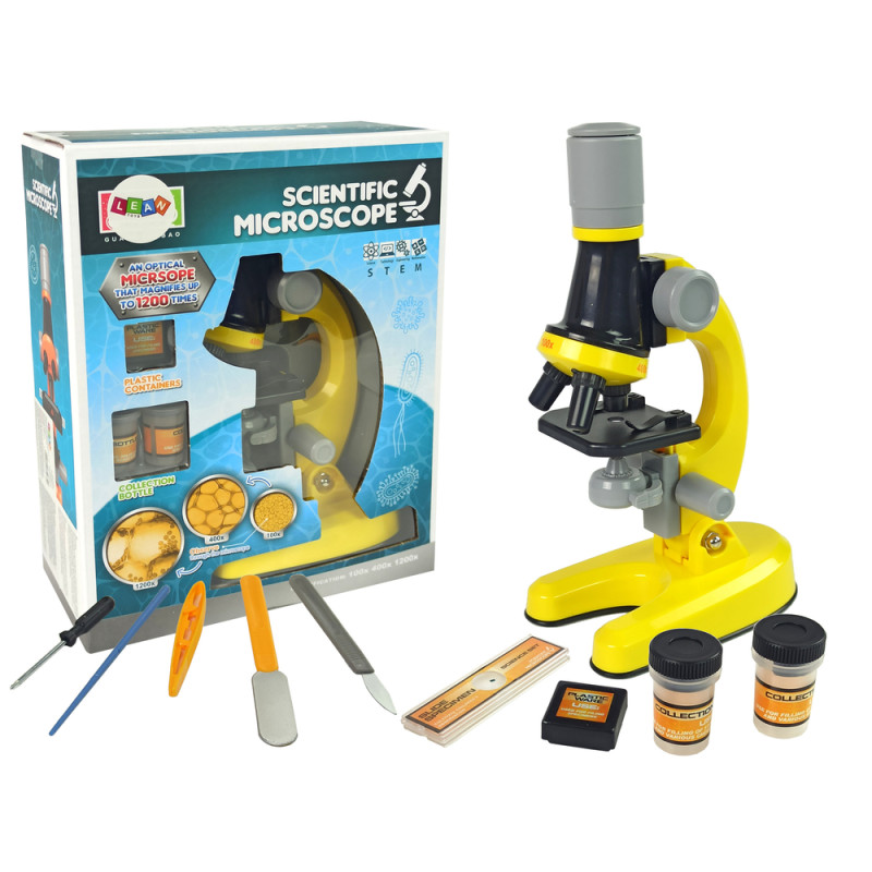 Mikroskop edukacyjny dla naukowca żółty 100x, 400x, 1200x - zestaw z EAN: 5904204754750