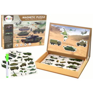 Zestaw edukacyjnych puzzli magnetycznych z motywem wojny lądowej