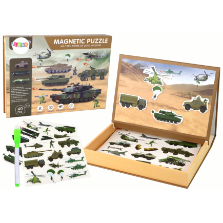 Zestaw edukacyjnych puzzli magnetycznych z motywem wojny lądowej