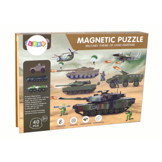 Zestaw edukacyjnych puzzli magnetycznych z motywem wojny lądowej