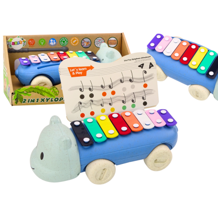 Cymbałki hipopotam na kółkach instrument dla dzieci kolorowe edukacyjne