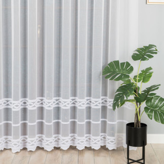 Firanka haftowana ze wzorem pasowym, wysokość 280cm, kolor 001 biały