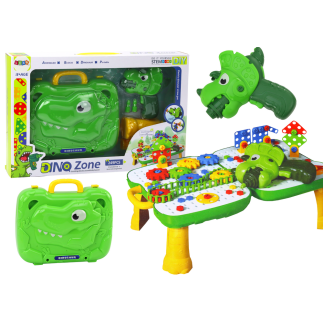 Walizka stolik zestaw diy układanka klocki dinozaur wkrętarka 249 ele.