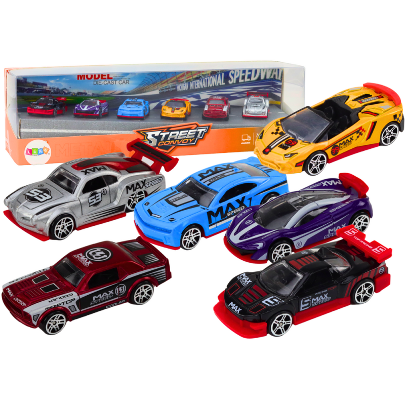 Zestaw resoraków 1:64 autka sportowe metalowe pojazdy mix 6 ele.