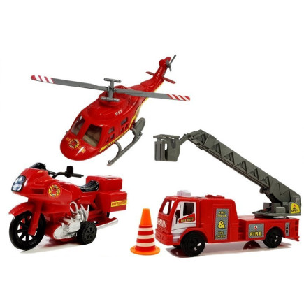 Zestaw Pojazdów Straż Pożarna: Helikopter, Motor, Światło, Dźwięki - EAN: 5905884454152