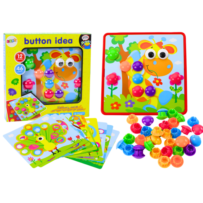 Puzzle kolorowe - zestaw 12 obrazków z przyciskami do uzupełniania, EAN: 5905991023517