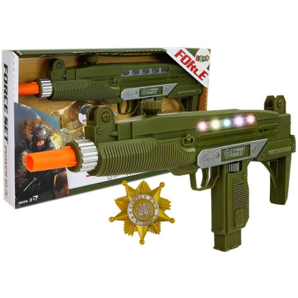 Zestaw wojskowy pistolet  dźwięk światła odznaka 37 cm