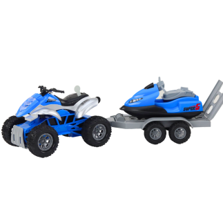 Quad z przyczepą do przewozu łodzi oraz skuterem wodnym