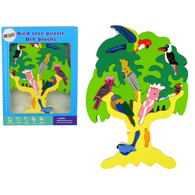 Drewniane drzewo ptaki papugi diy klocki drewniane puzzle