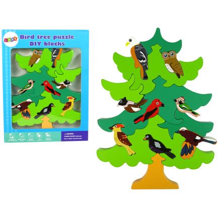 Drewniane drzewo ptaki leśne diy klocki drewniane puzzle trójwymiarowa
