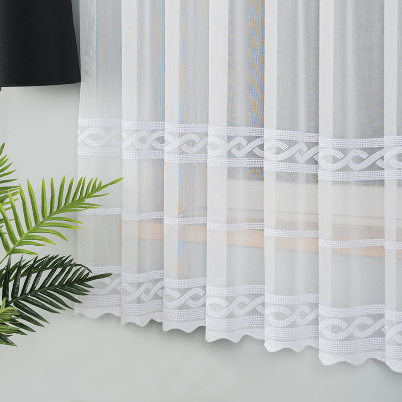 Firanka haftowana pasowa 180cm, kolor biały 001, EAN: 5907693266759