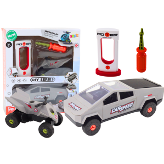 Zestaw nowoczesne auto z quadem do rozkręcania diy siwy