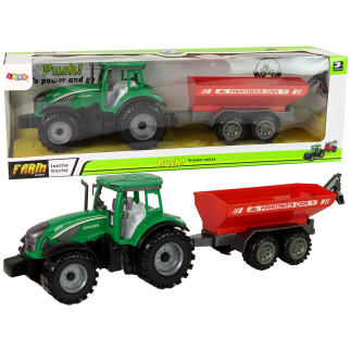 Zielony traktor z czerwoną przyczepką napęd frykcyjny