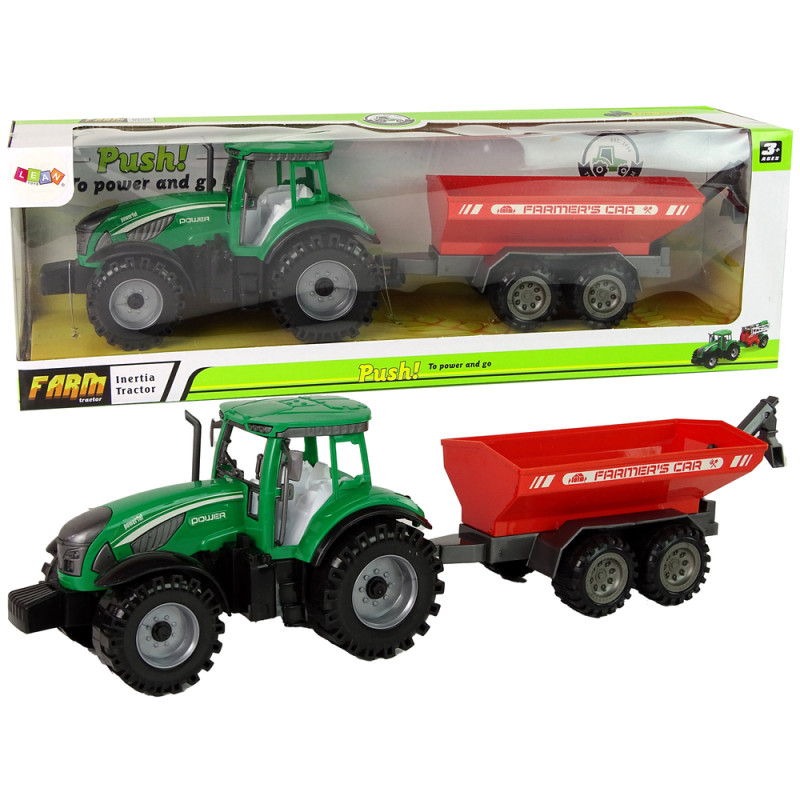Zielony traktor z czerwoną przyczepką napęd frykcyjny
